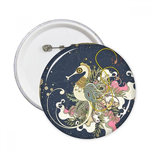 Badge Fleur Japon Hippocampus Ukiyo-e DIYthinker broche de décoration ronde en lot de 5 pièces