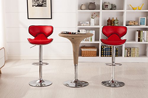 Roundhill Furniture Masaccio Cushioned Leatherette Upholstery Airlift Adjustable Swivel Barstool with Chrome Base, Set of 2, Red by Roundhill Furniture - Used condition - US$92.12