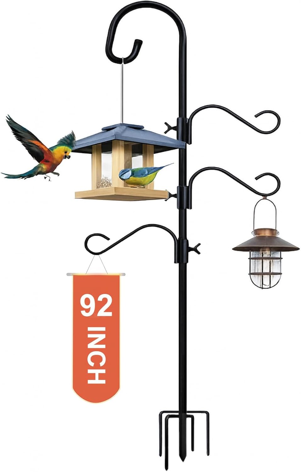 Shepherds Hooks for Outdoor Heavy Duty, 92 Inch Adjustable Bird Feeder Pole with 5 Prong Base, Hummingbird Feeder Stand and Plant Hanger for Garden, Lanterns & Wind Chimes