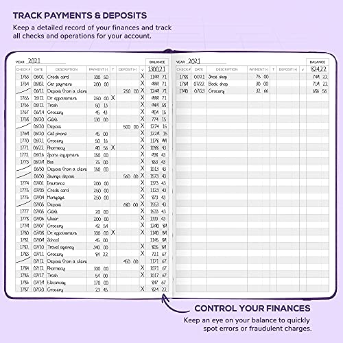 Skyline Check Register – Accounting Ledger Log Book For Income & Expenses – Transaction Checkbook For Small Business – Checking Account Notebook For Financial Transactions – A5, Hardcover, Purple #TOP2