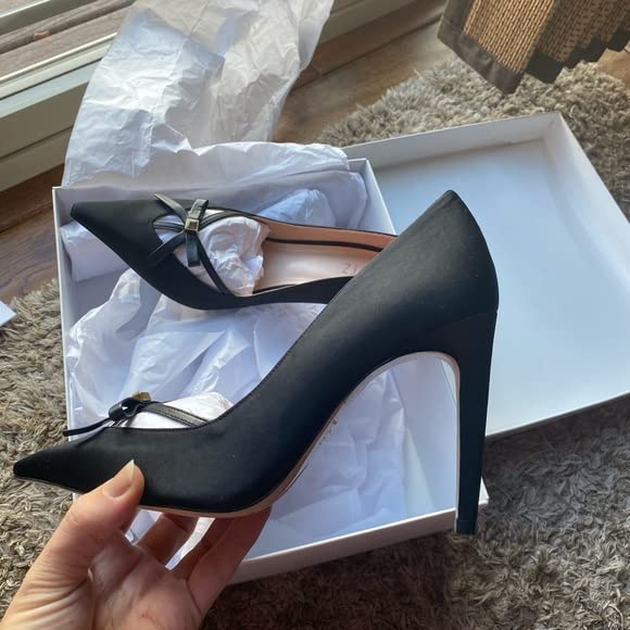 SCHUTZ Gracia Satin Pointed Toe Pump with Bow Black Stiletto Dress Pumps3