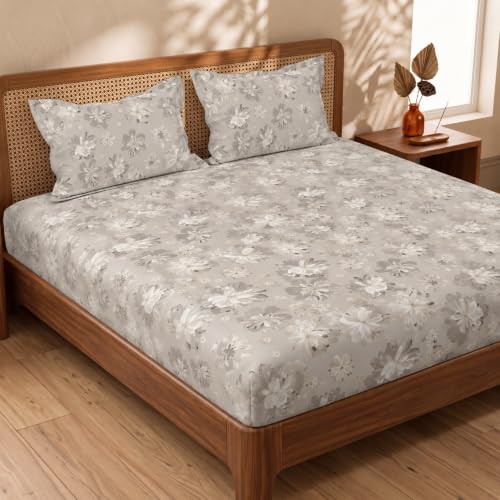 Image of Huesland by Ahmedabad Cotton 144 TC Double Bedsheet Cotton with 2 Pillow Covers | Dark Grey, Dim Grey & Light Grey