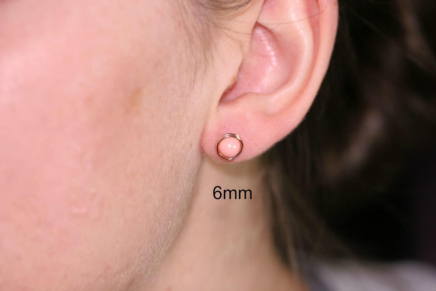 Jessica Luu Jewelry Handmade Gold Pink Coral Pearl Stud Earrings Wire Wrapped