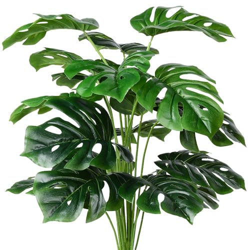 Image of Dekorly Artificial Palm Plants - Faux Turtle Leaf, Fake Monstera Tropical Large Palm Tree Leaves for Outdoor UV Imitation Decorations (12 Leaves | Without Pot)