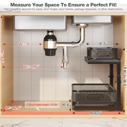 Image of 2-Pack Under Sink Storage Organizer with 2-Tier Slide Out Drawer, Sophisticated Mesh Pull Out Shelf for Kitchen & Bathroom, Fits Small Items, Upgraded Arched Track for Smooth Gliding(Patented)
