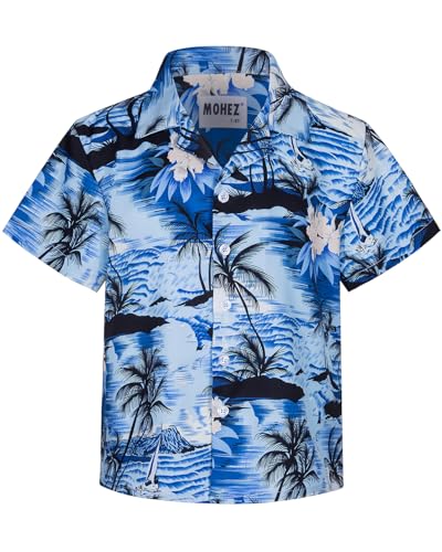 Little & Big Boys Hawaiian Shirts Short Sleeve Summer Beach Tropical Casual Aloha Luau Shirts Top for Kids