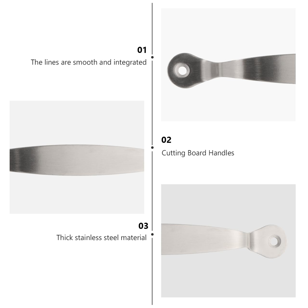 Anneome Stainless Steel Cutting Board Handles 3-Pack with Countersunk Screw Holes for Kitchen Chopping Boards and Drawer Replacement Durable Metal Board Handles - Image 4