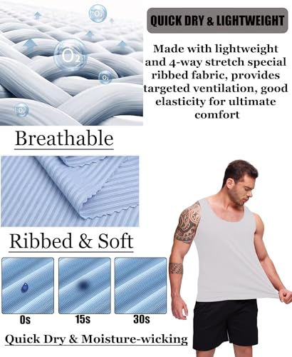 Men's Workout Tank Tops Ribbed Gym Sleeveless Dry Fit Bodybuilding Shirts Fitness Athletic Muscle Tee3