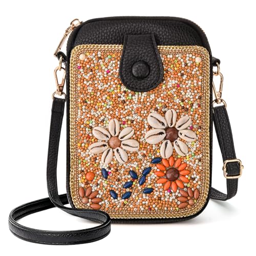 Image of Women's Small Crossbody Cell Phone Bag, Boho Colorful Beaded Purse Wallet with Handmade Cute Patterns