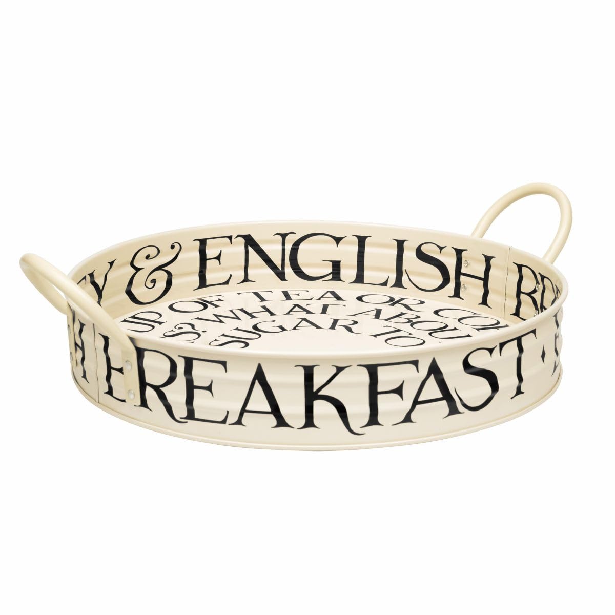 Emma Bridgewater Black Toast Large Circular Serving Tray with Handles Cream & Black Metal Breakfast Tea Coffee Serving Tray Kitchen Platter