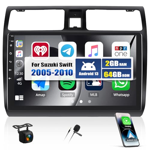 CAEMCHO 2+64G 10 PoucesAndroid 13 Autoradio pour Suzuki Swift 2005-2010 avec Caméra de Recul, sans Fil Carplay Bluetooth Radio avec Android Auto WiFi GPS...