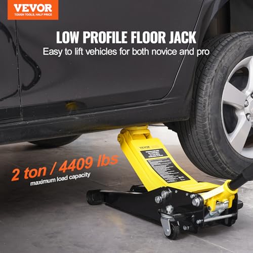 Image of VEVOR Low Profile Floor Jack 2 Ton (4400 lbs), Heavy Duty Iron Hydraulic Racing Floor Jack, Hydraulic Car Jack, Dual Piston Quick Lift Pump, 3 inch-18.5 inch Height Lifting Range (Yellow)