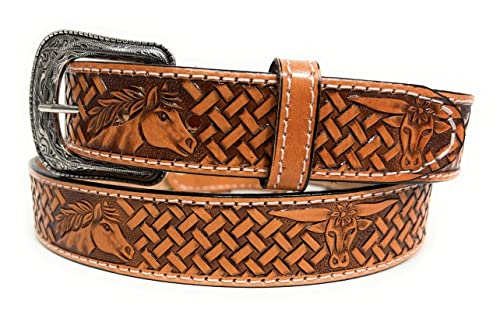 Kids Baby Toddler Western Belt - Boys Girls Genuine Leather Cowboy Rodeo Belt With Horse and Bull Decor