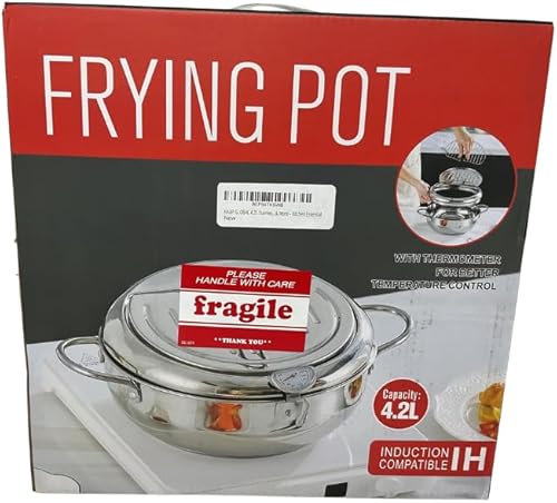 Miniatura 4 de HABP GLOBAL Olla de acero inoxidable de 4.2 L  Olla japonesa de tempura con tapa, termómetro y drenaje de aceite, para inducción y uso en estufa,