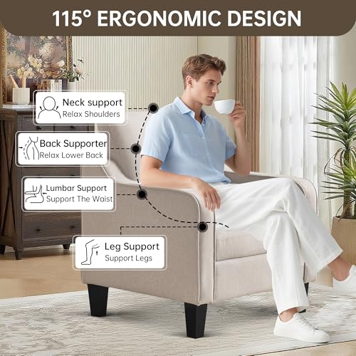 Image of Mid-Century Modern Accent Chairs Set of 2, Living Room Chairs, Comfy Reading Armchair, Upholstered Small Sofa Chair for Bedroom, Office, Beige