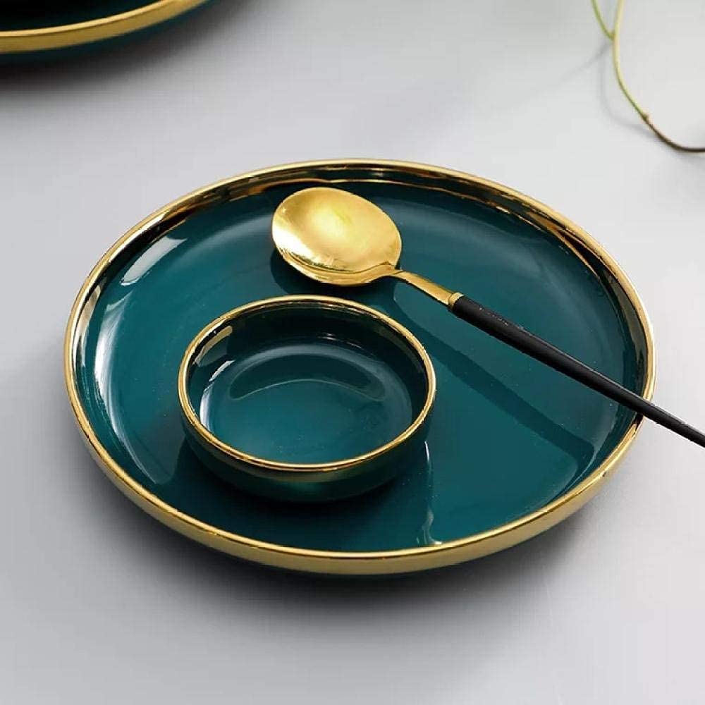 Talerze Miska w kolorze zielonym ze złotą obwódką Zestaw ceramicznych zastaw stołowych, ceramiczny zestaw obiadowy Zestaw porcelanowych zastaw stołowych, 18-częściowy zestaw