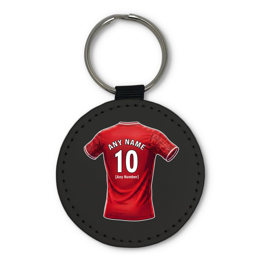 UNIGIFT Personalised Gift - West Bridgford 79 80 Football Fan Black Round Keyring (Red Jersey Design) Custom Name Keychain - Nottingham NG2 Club