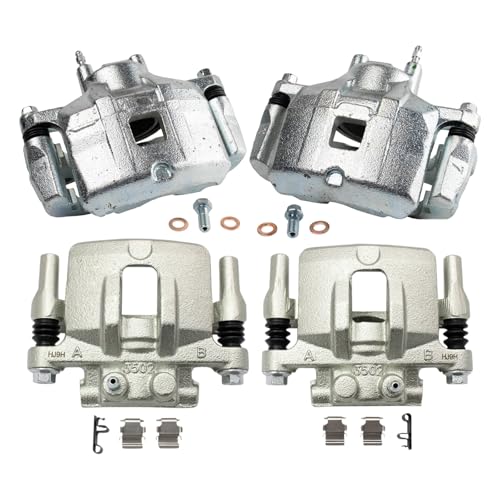 Image of TRQ Front and Rear Brake Caliper Set Zinc Coated Brackets Compatible with 2008 Mitsubishi Lancer