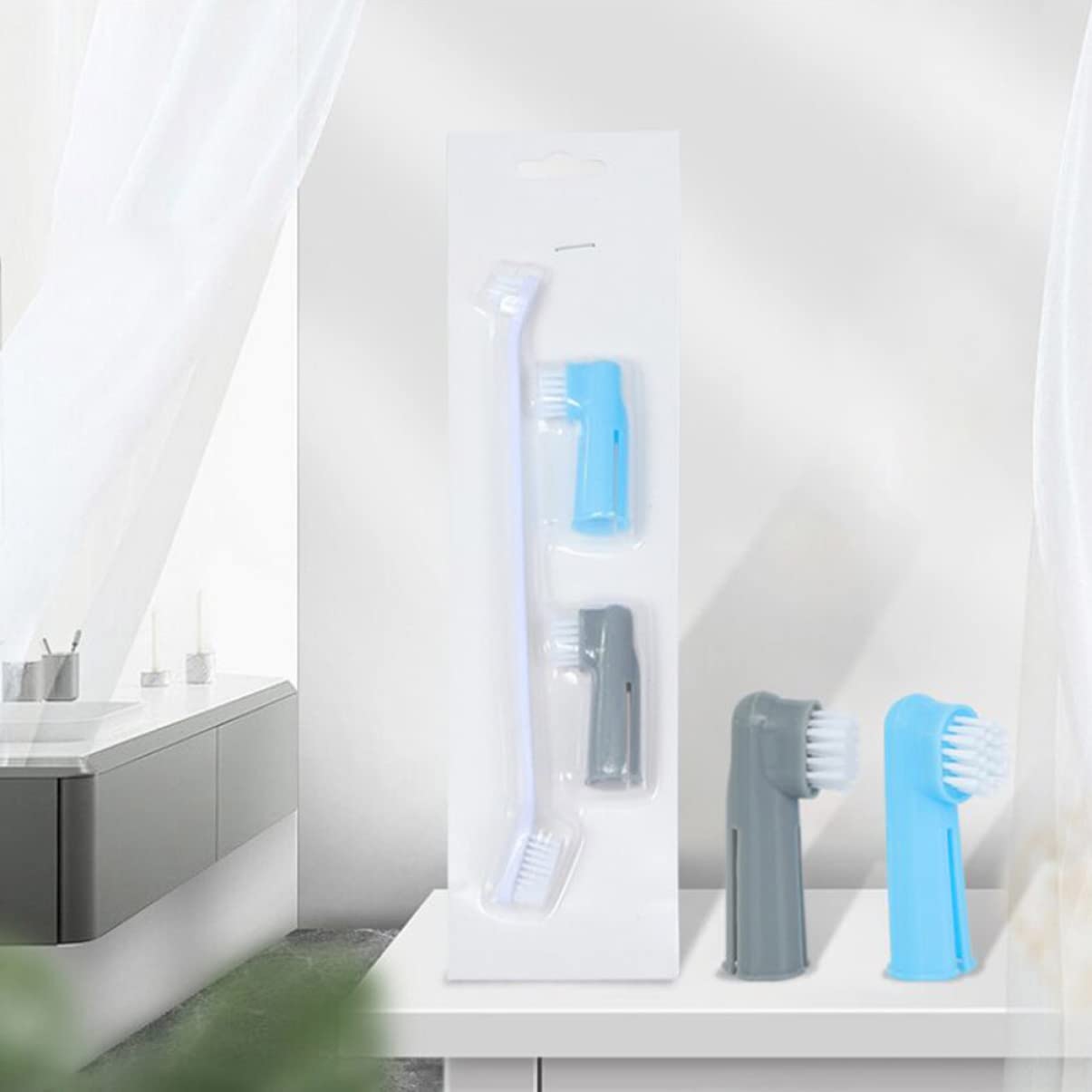 CIYODO 3Pcs Pet Cleaning Toothbrush Includes Professional Dog Cat Finger Toothbrushes and Soft Teeth Brushes for Oral Care for Pets