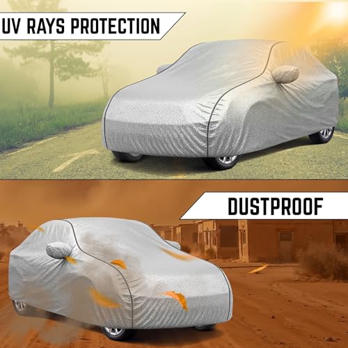 Image of Avecrew 100% Waterproof Car Cover for i20 All Model Mirror & Antenna Pocket Triple Stitched, Dustproof Full Body Protection (Heat & UV Resistant, Silver)