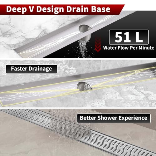 Image of Sharp-tec 36 inch Linear Shower Drain, Brushed Rectangular Floor Drain, V-Shape Design Drain Channel, 304 Stainless Steel, cUPC Certificated for Bathroom Shower Room (Drain Base is Not Included)