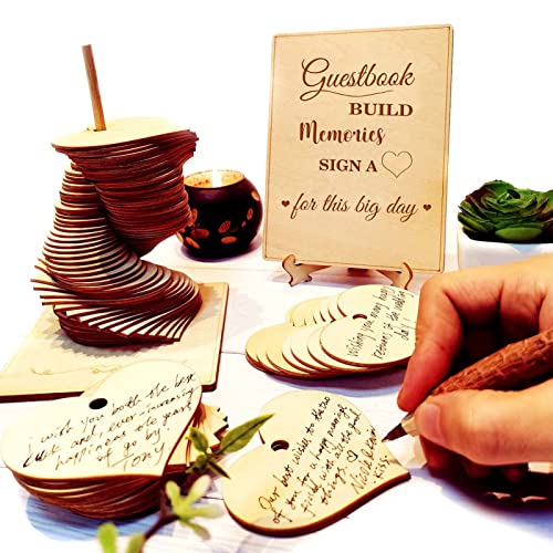 Wedding Guest Book Alternative Sign 72 Wood Hearts Guest Book Wedding Reception, Wedding Decorations Baby Shower 1st Birthday Party Decoration Baptism Rustic (Heart)