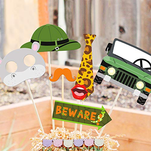 41Pcs Jungle Safari Photo Booth Props Wild Animals Forest Themed Party Props Kit For Jungle Safari Kids Baby Shower Birthday Party Decorations Supplies #TOP3