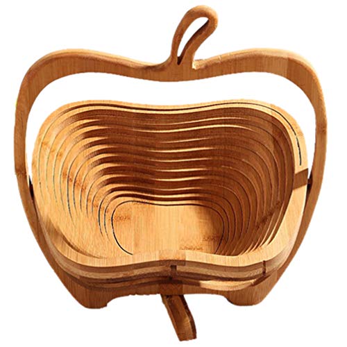 Hemoton Fruit Basket Bamboo Folding Collapsible Fruit Basket Countertop Vegetable Holder Fruit Bowl Stand Kitchen Home Decor for Bread Snacks Households Items Storage (Khaki)