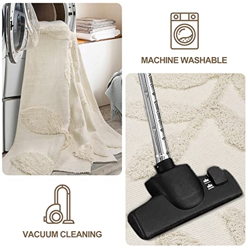 Leevan Boho Leaf Rug 2'X4.3', Washable Entryway Rug, White Woven Kitchen Rug Cotton Soft Front Door Mat, Durable Spring Door Mat Tufted Plants Rugs For Bedroom/Laundry, Farmhouse Front Porch Decor Rug #TOP4