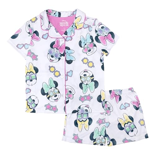 Disney Girls' 2-Piece Loose-fit Button Down Pajama Set, Soft & Cute for Kids