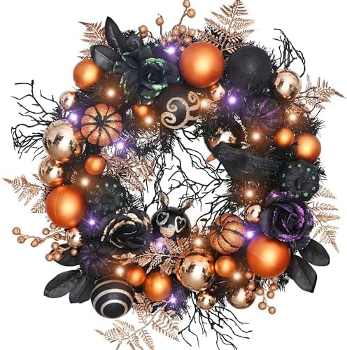 Valery Madelyn 24" Halloween Wreath with Lights for Front Door Pa...