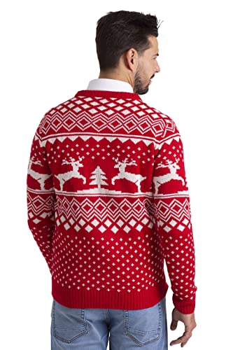 westAce Men's Christmas Jumper Ugly Festive Xmas Tree Reindeer Fair Isle Knit Sweater Long Sleeve Winter Holiday Crew Neck Pullover Christmas Sweaters for Men S-XXL (Red, XL) - Image 3