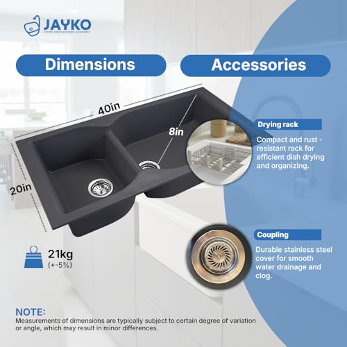 Image of JAYKO Quartz Acrylic Kitchen Sink for Modular Kitchen | Granite Finish, Scratch & Heat Resistant | Easy to Clean & Stylish Sink for Home (LI, 40x20in)