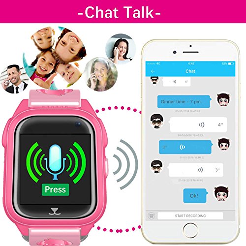 PTHTECHUS Kids Waterproof GPS Smart Watch for Boys Girls,Students Touch Screen Smartwatch with GPS Tracker Voice Chat One Key SOS for Help Clock Camera,Suitable for Childrens Aged 4-12, Pink
