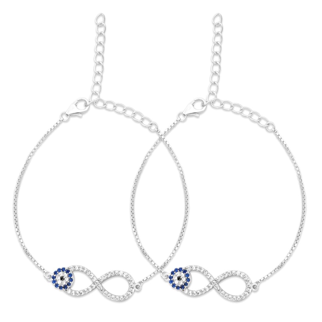 zavya 925 Sterling Silver Cubic Zirconia Evil eye Rhodium Anklet (Pair) | Gift for Women & Girls | With Certificate of Authenticity & 925 Stamp|Mother's Day-picture-30