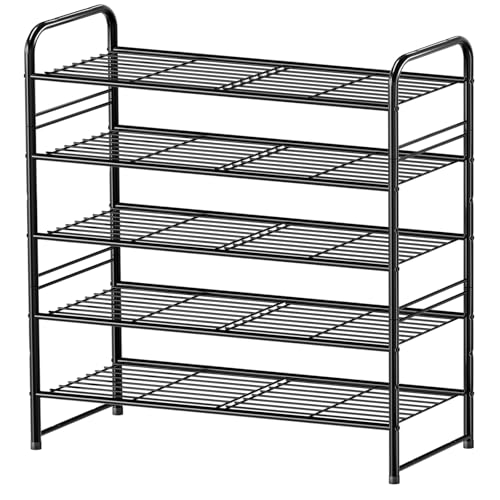 Image of Standard Shoe Rack 5-Tier 32.5 Inches Wide, Free Standing Shoe Organizer for Indoor Outdoor | Adjustable Heavy-Duty Metal Shelf Ideal for Home Entryway Closet & Garage Balcony | Black