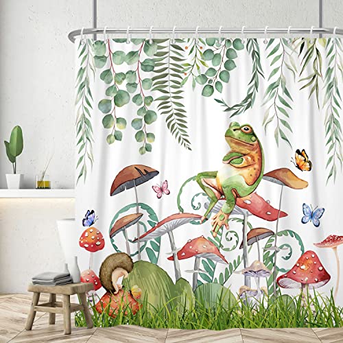 Arrebolart Eucalyptus Leaves Shower Curtain Funny Frog Retro Mushroom Shower Curtains Green Plant Watercolor Butterfly Vintage Bathroom Bathtub Waterproof Decor Polyester Fabric 60 x 72 Inch