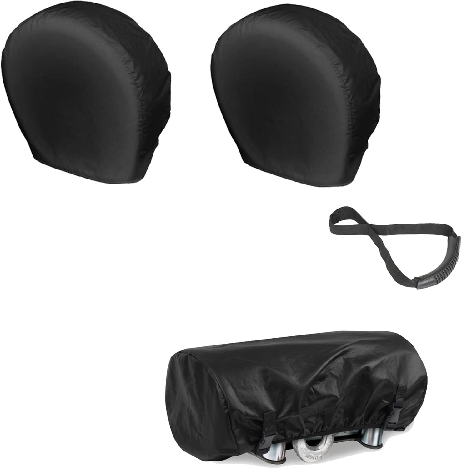 Explore Land Tire Covers 2 Pack (Universal fits Tire Diameter 23-25.75 inches, Black) Bundle with Waterproof Universal Winch Cover（15.5 x 8.5 x 7 inch）