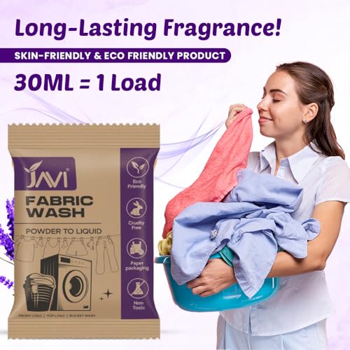 Image of Javi Organic Powder to Fabric Wash | 4 Sachet = 2 Ltr | Lavender Fragrance | Natural, Plant Based, Eco-Friendly, Non-Toxic | Removes Stains & Odour, Protects Colour | Laundry Detergent