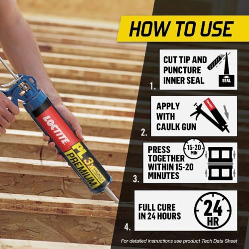 Image of Loctite PL Premium Polyurethane Construction Adhesive, Versatile Construction Glue for Wood, Concrete, Metal & More - 28 fl oz Cartridge, Pack of 1