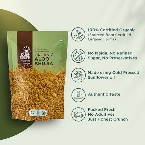 Image of Pure & Sure Organic Aloo Bhujia Namkeen 120gm| Ready to Eat Snacks | Crispy & Light | No Artificial Flavors & Colors