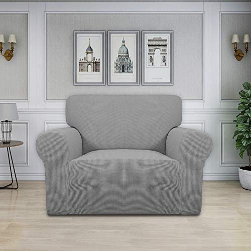 Image of Easy-Going Stretch Oversized Chair Sofa Slipcover 1-Piece Couch Sofa Cover Furniture Protector Soft with Elastic Bottom for Kids Spandex Jacquard Fabric Small Checks Light Gray