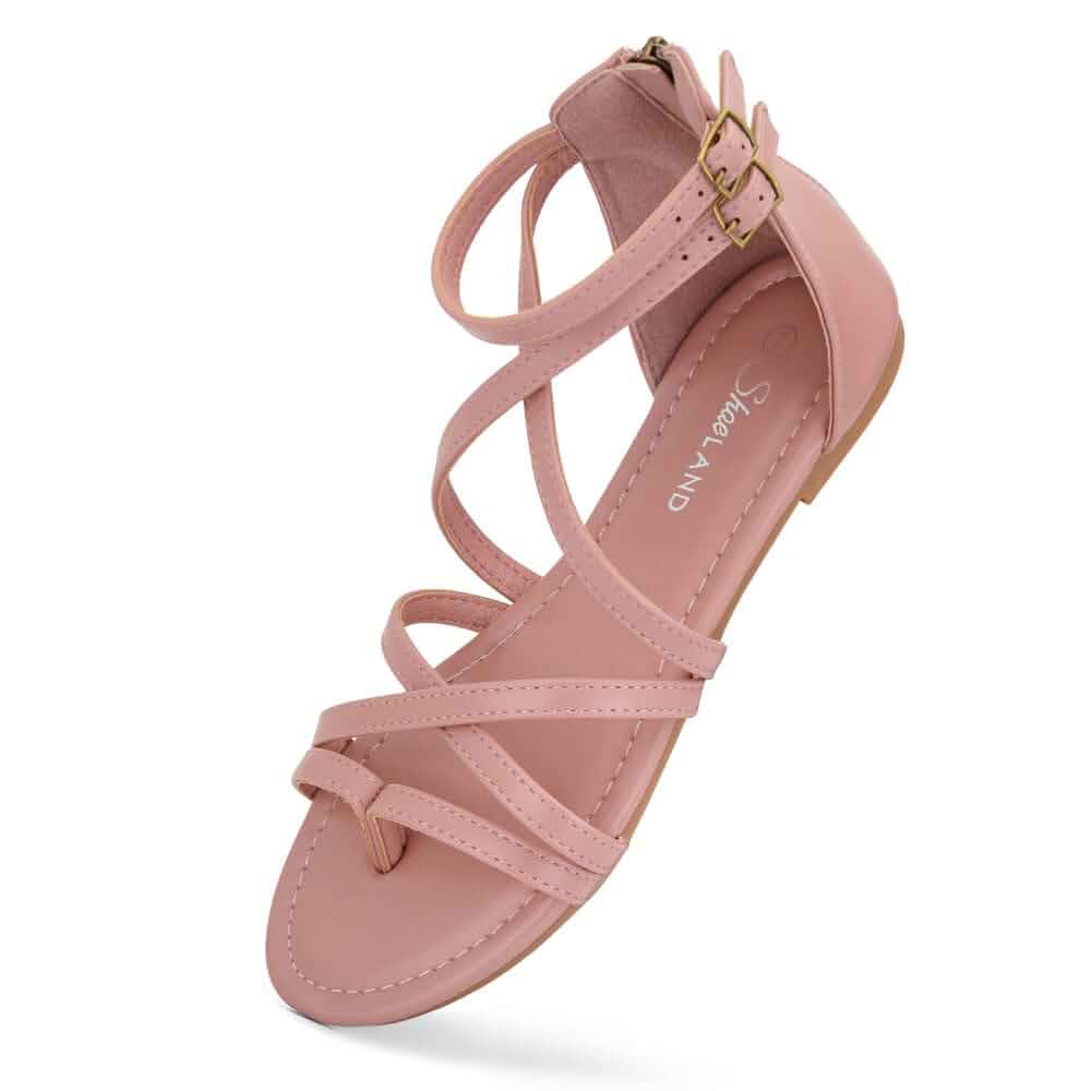 Shoe Land Gladiator Sandals for Women – Strappy Flat Sandals with Ankle Strap & Back Zipper | Fisherman Thong Strappy Style for Walking, & Daily Wear | Trendy 2025 Summer