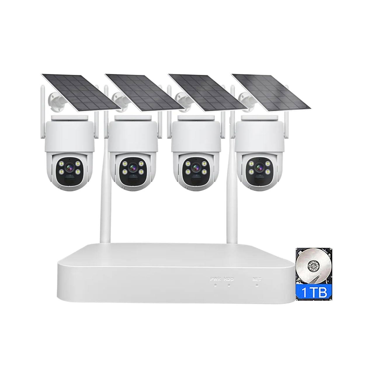 AKAVIG Sistema de cámara de seguridad inalámbrica WiFi para exteriores con 4 cámaras, 4 MP de energía solar CCTV kit de vigilancia NVR con control de aplicación, audio bidireccional, detección humana,