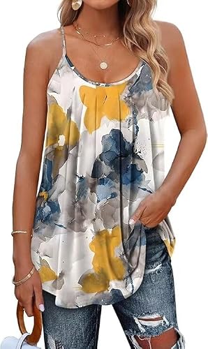 Aokosor Tank Top T-Shirt Damen Bunte Blusen Tuniken Tops für Damen Sommer Locker Boho Oberteile Bluse Locker Outfits 2025 2XL