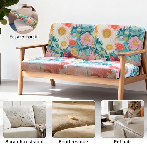 Image of BIETYONE 4Pcs Patio Stretch Cushion Covers,Outdoor Sofa Replacement Cover Slipcovers for Patio Furniture Cushion Covers, Washable Reusable Furniture Protector