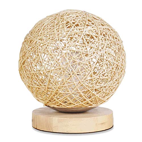 Preisvergleich Produktbild DIAOD Romantische Massivholz-Tischlampe Nachttischlampe Rattan Kugel Rund Lampshade Traum-Lampe (cremeweiß)