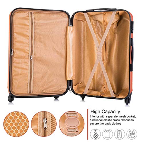 Apelila 4 Piece Hardshell Luggage Sets,Travel Suitcase,Carry On Luggage with Spinner Wheels Free Cover&Hanger Inside4PC (Orange)