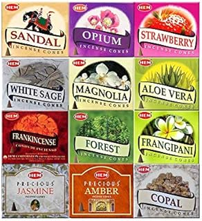 HEM 12 Assorted Boxes of HEM Incense Cones | Natural Fragrance For Aromatic Rooms | Meditation and Odor Remover, Air Purifier