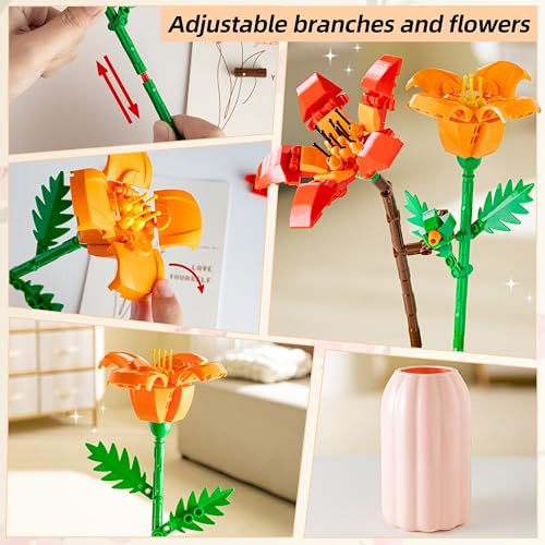 image for Sawaruita Pretty Pink Flowers Bouquet Building Blocks for Adult,Wildfl